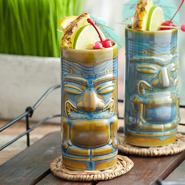 Tuxton GZ5-160 Peacock 16 Oz. Ceramic Tiki Mug - 12/Pack 3 Tuxton GZ5-160 Peacock 16 Oz. Ceramic Tiki Mug - 12/Pack