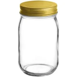 Acopa Rustic Charm 16 Oz. Drinking / Mason Jar With Gold Metal Lid - 12/Case -Wasserstrom store 2435441