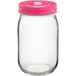 Acopa Rustic Charm 16 Oz. Drinking Jar With Pink Metal Lid With Straw Hole - 12/Case -Wasserstrom store 2450033