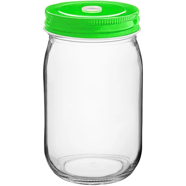 Acopa Rustic Charm 16 Oz. Drinking Jar With Green Metal Lid With Straw Hole - 12/Case 4 Acopa Rustic Charm 16 Oz. Drinking Jar With Green Metal Lid With Straw Hole - 12/Case - Image 2