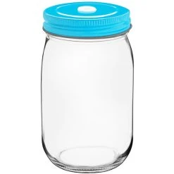Acopa Rustic Charm 16 Oz. Drinking Jar With Blue Metal Lid With Straw Hole - 12/Case 5 Acopa Rustic Charm 16 Oz. Drinking Jar With Blue Metal Lid With Straw Hole - 12/Case -Wasserstrom store 2450156