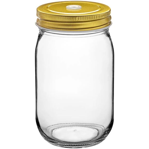 Acopa Rustic Charm 16 Oz. Drinking Jar With Gold Metal Lid With Straw Hole - 12/Case 4 Acopa Rustic Charm 16 Oz. Drinking Jar With Gold Metal Lid With Straw Hole - 12/Case - Image 2