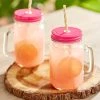 Acopa Rustic Charm 16 Oz. Drinking Jar With Handle And Pink Metal Lid With Straw Hole - 12/Case 1 Acopa Rustic Charm 16 Oz. Drinking Jar With Handle And Pink Metal Lid With Straw Hole - 12/Case -Wasserstrom store 2473959