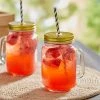 Acopa Rustic Charm 16 Oz. Drinking Jar With Handle And Gold Metal Lid With Straw Hole - 12/Case -Wasserstrom store 2475338
